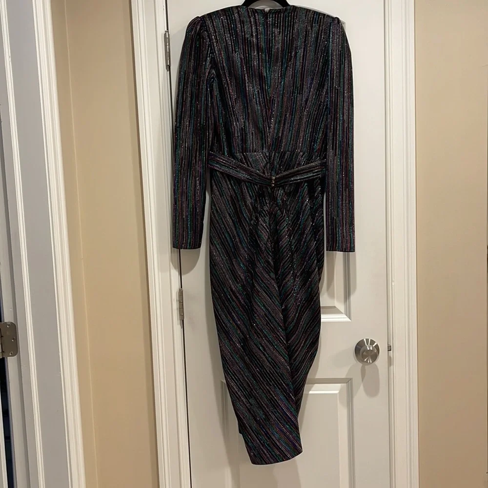 Rhea Costa evening metallic multicolored long sleeve dress